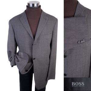 BOSS Hugo Boss Men 3 Button Blazer 44L Wool Gray Coat Jacket Blazer